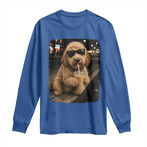 Goldendoodle Drinking Iced Coffee Long Sleeve Shirt Grunge Graphic Funny Dog Lover TS10 Royal Blue Print Your Wear
