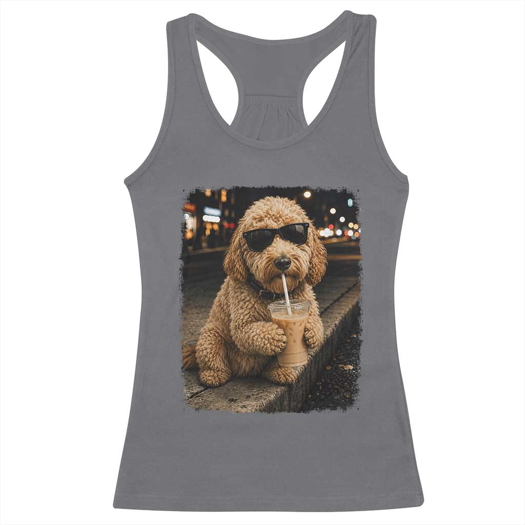 Goldendoodle Drinking Iced Coffee Racerback Tank Top Grunge Graphic Funny Dog Lover TS10 Charcoal Print Your Wear