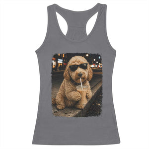 Goldendoodle Drinking Iced Coffee Racerback Tank Top Grunge Graphic Funny Dog Lover TS10 Charcoal Print Your Wear