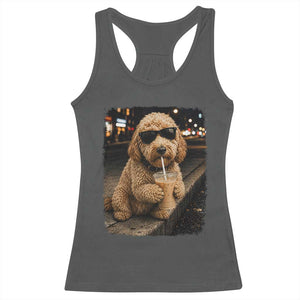Goldendoodle Drinking Iced Coffee Racerback Tank Top Grunge Graphic Funny Dog Lover TS10 Dark Heather Print Your Wear