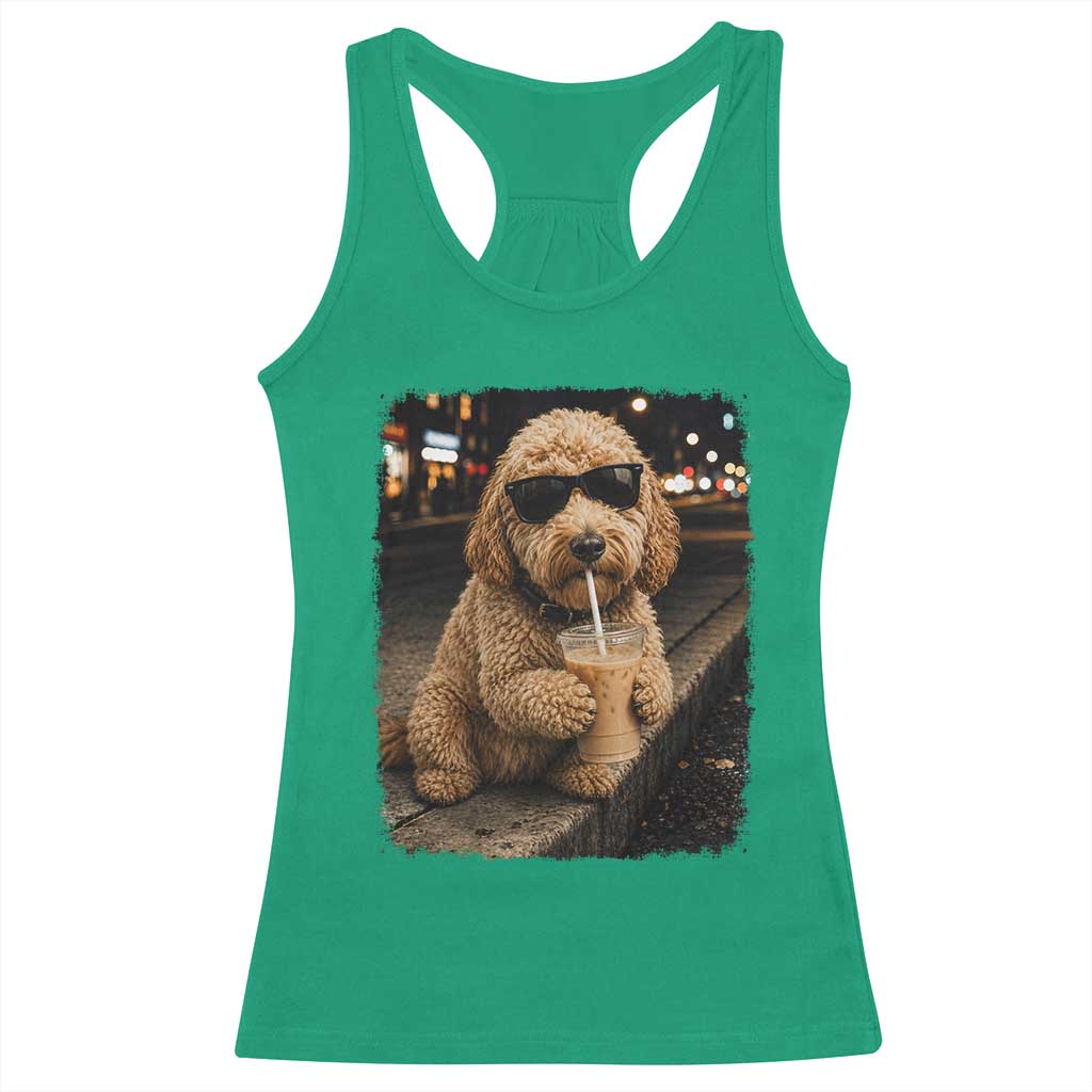 Goldendoodle Drinking Iced Coffee Racerback Tank Top Grunge Graphic Funny Dog Lover TS10 Irish Green Print Your Wear