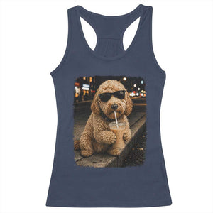 Goldendoodle Drinking Iced Coffee Racerback Tank Top Grunge Graphic Funny Dog Lover TS10 Navy Print Your Wear