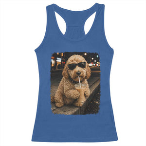 Goldendoodle Drinking Iced Coffee Racerback Tank Top Grunge Graphic Funny Dog Lover TS10 Royal Blue Print Your Wear
