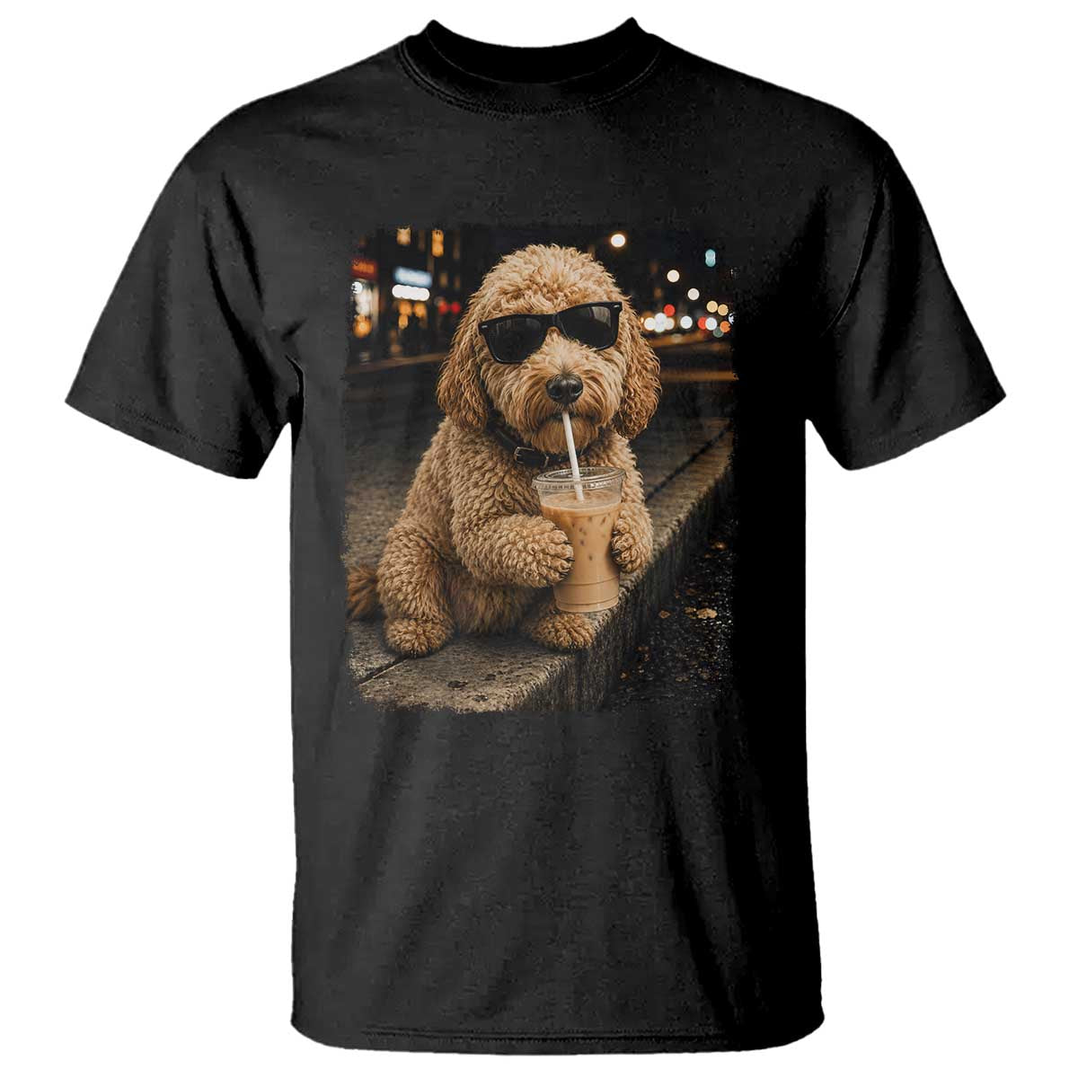 Goldendoodle Drinking Iced Coffee T Shirt Grunge Graphic Funny Dog Lover TS10 Black Print Your Wear