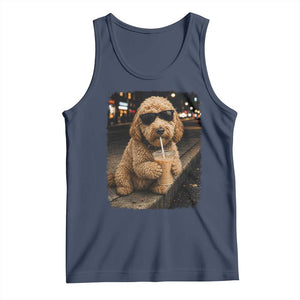 Goldendoodle Drinking Iced Coffee Tank Top Grunge Graphic Funny Dog Lover TS10 Navy Print Your Wear