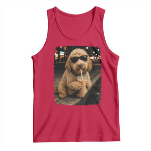 Goldendoodle Drinking Iced Coffee Tank Top Grunge Graphic Funny Dog Lover TS10 Red Print Your Wear
