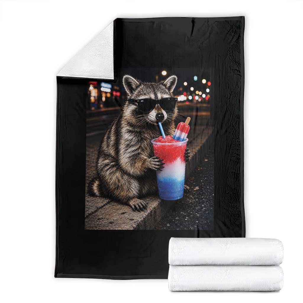 4th Of July Raccoon Drinking Slushie Throw Blanket Patriotic 250 Anniversary USA Trash Panda Funny Meme TS10 Black Print Your Wear