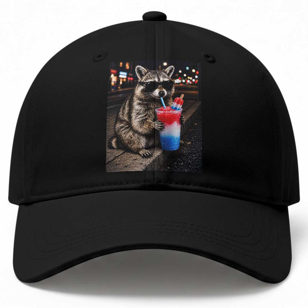 4th Of July Raccoon Drinking Slushie Baseball Cap Patriotic 250 Anniversary USA Trash Panda Funny Meme TS10 Print Your Wear