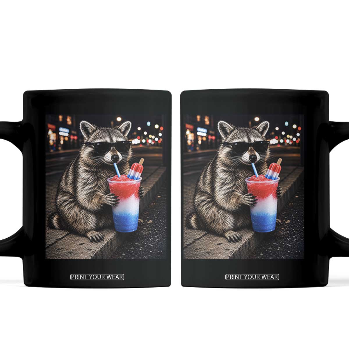 4th Of July Raccoon Drinking Slushie Coffee Mug Patriotic 250 Anniversary USA Trash Panda Funny Meme TS10 Black Print Your Wear