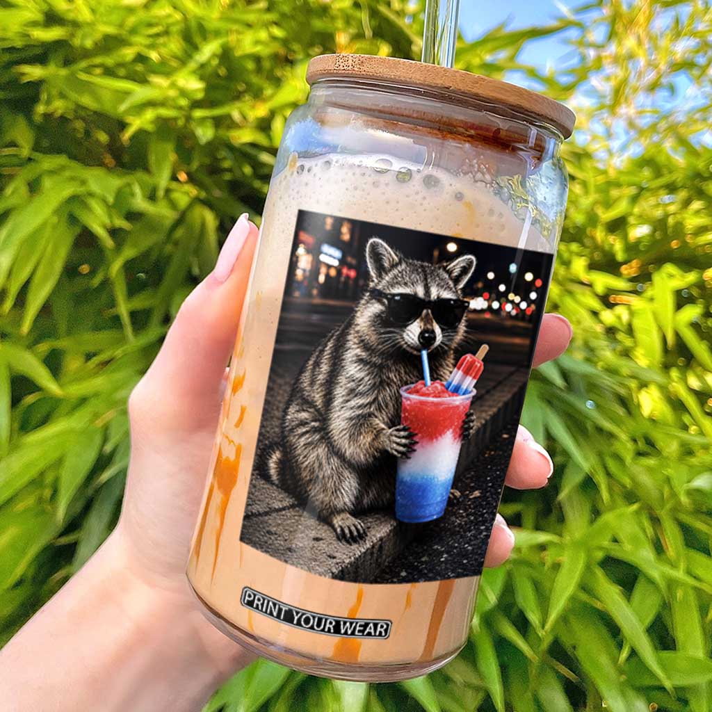 4th Of July Raccoon Drinking Slushie Glass Can Patriotic 250 Anniversary USA Trash Panda Funny Meme TS10 Black Print Your Wear