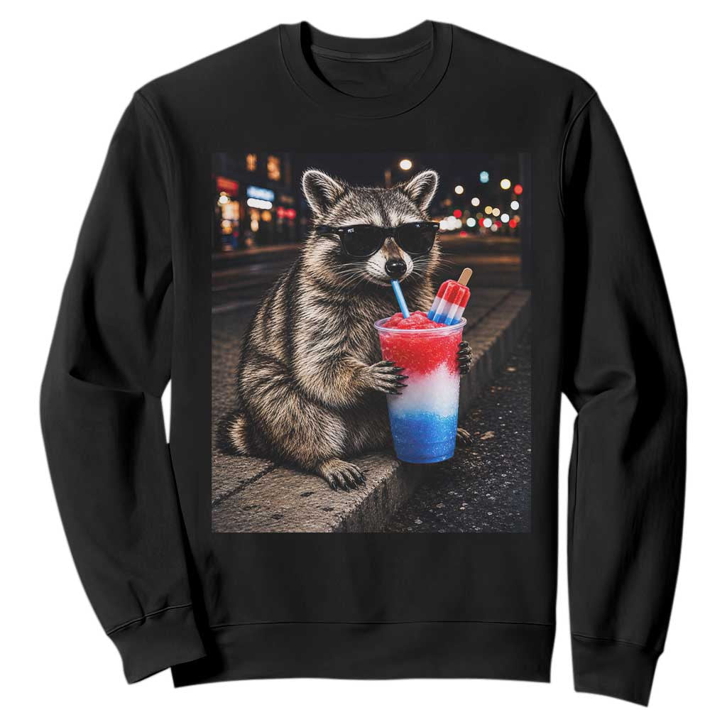 4th Of July Raccoon Drinking Slushie Sweatshirt Patriotic 250 Anniversary USA Trash Panda Funny Meme TS10 Black Print Your Wear