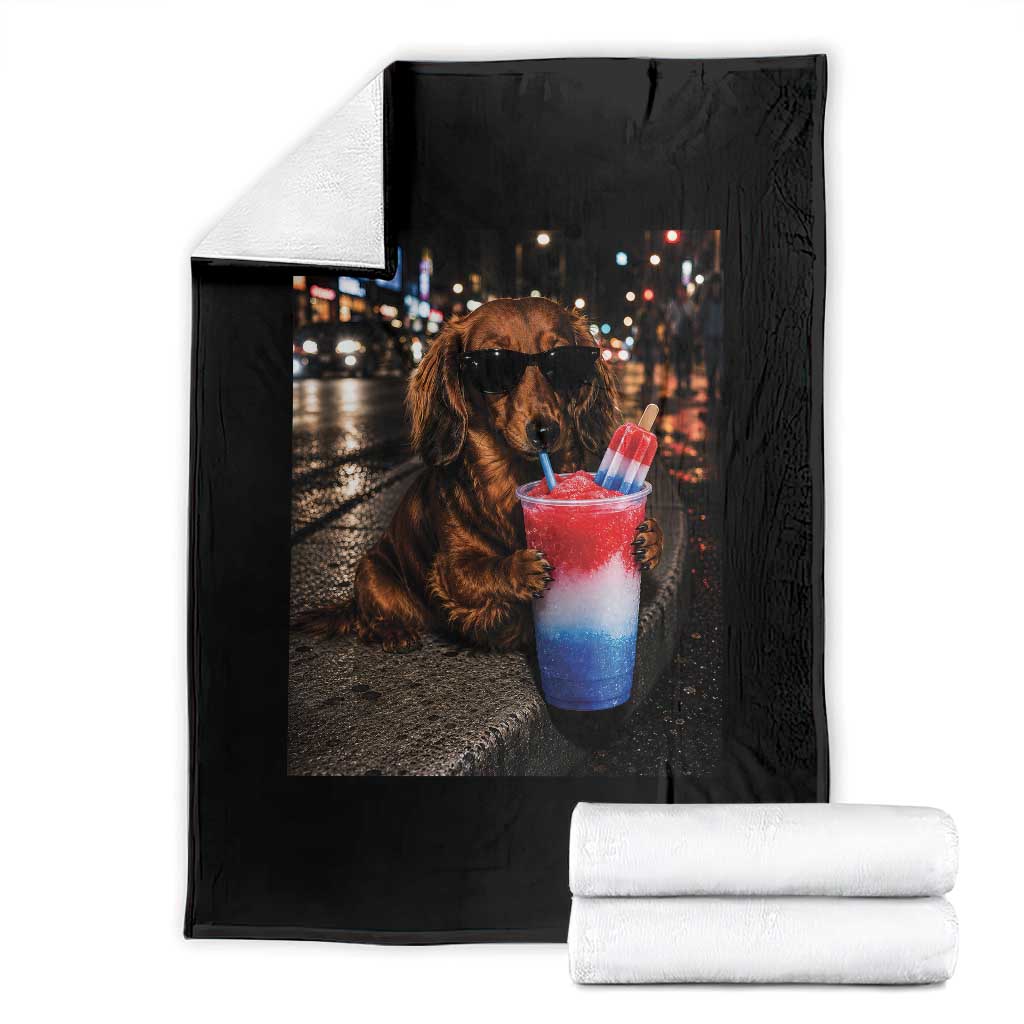 4th Of July Dachshund Drinking Slushie Throw Blanket Patriotic 250 Anniversary USA Dog Lovers Funny Meme TS10 Black Print Your Wear