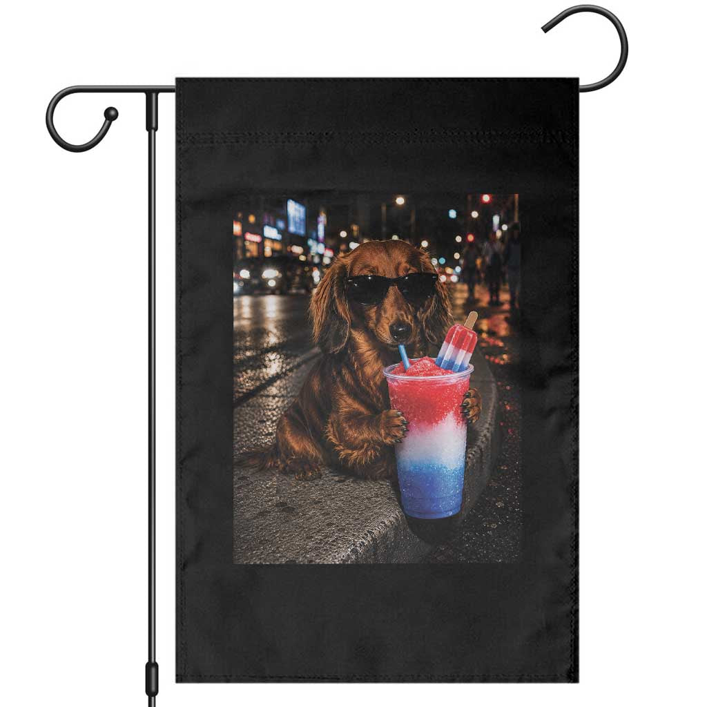 4th Of July Dachshund Drinking Slushie Garden Flag Patriotic 250 Anniversary USA Dog Lovers Funny Meme TS10 Black Print Your Wear