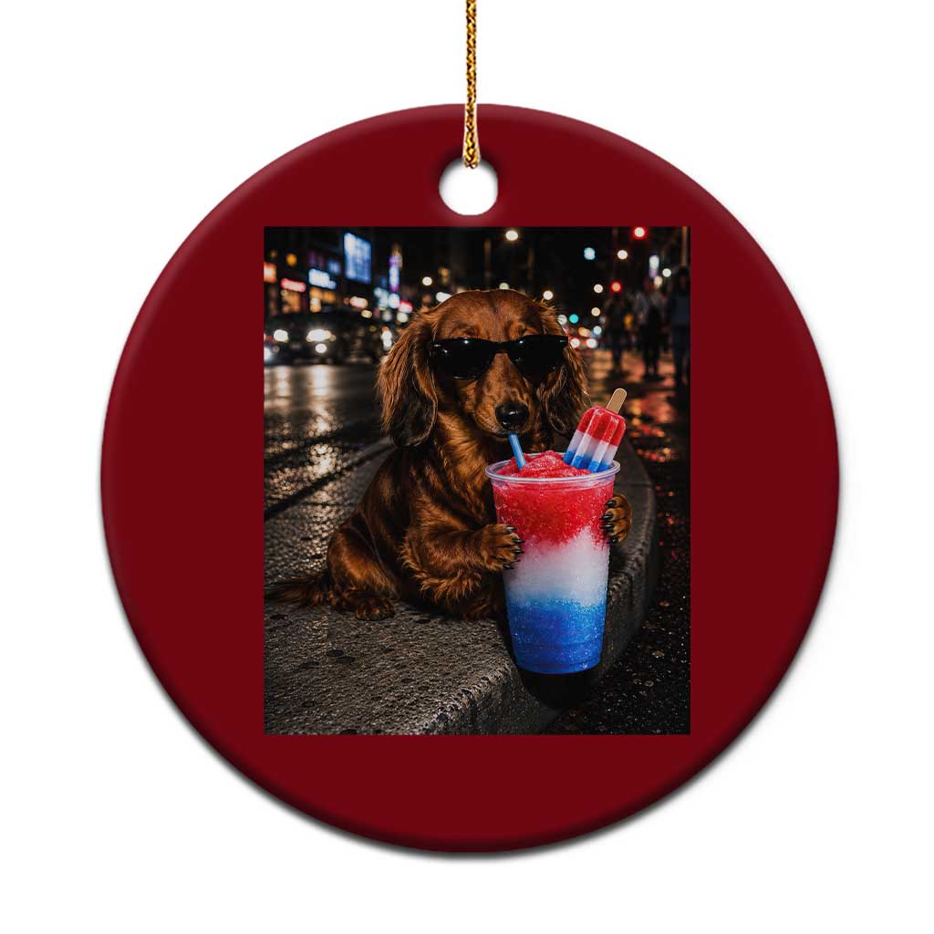 4th Of July Dachshund Drinking Slushie Ceramic Ornament Patriotic 250 Anniversary USA Dog Lovers Funny Meme TS10 1pc Red Print Your Wear