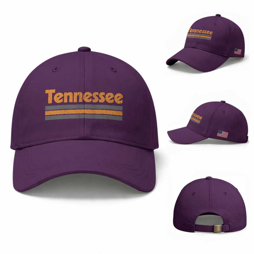 Vintage Tennessee Baseball Cap Retro Classic TN Orange Print Retro Three Stripe TS10 Baseball Cap Universal Fit Purple Print Your Wear