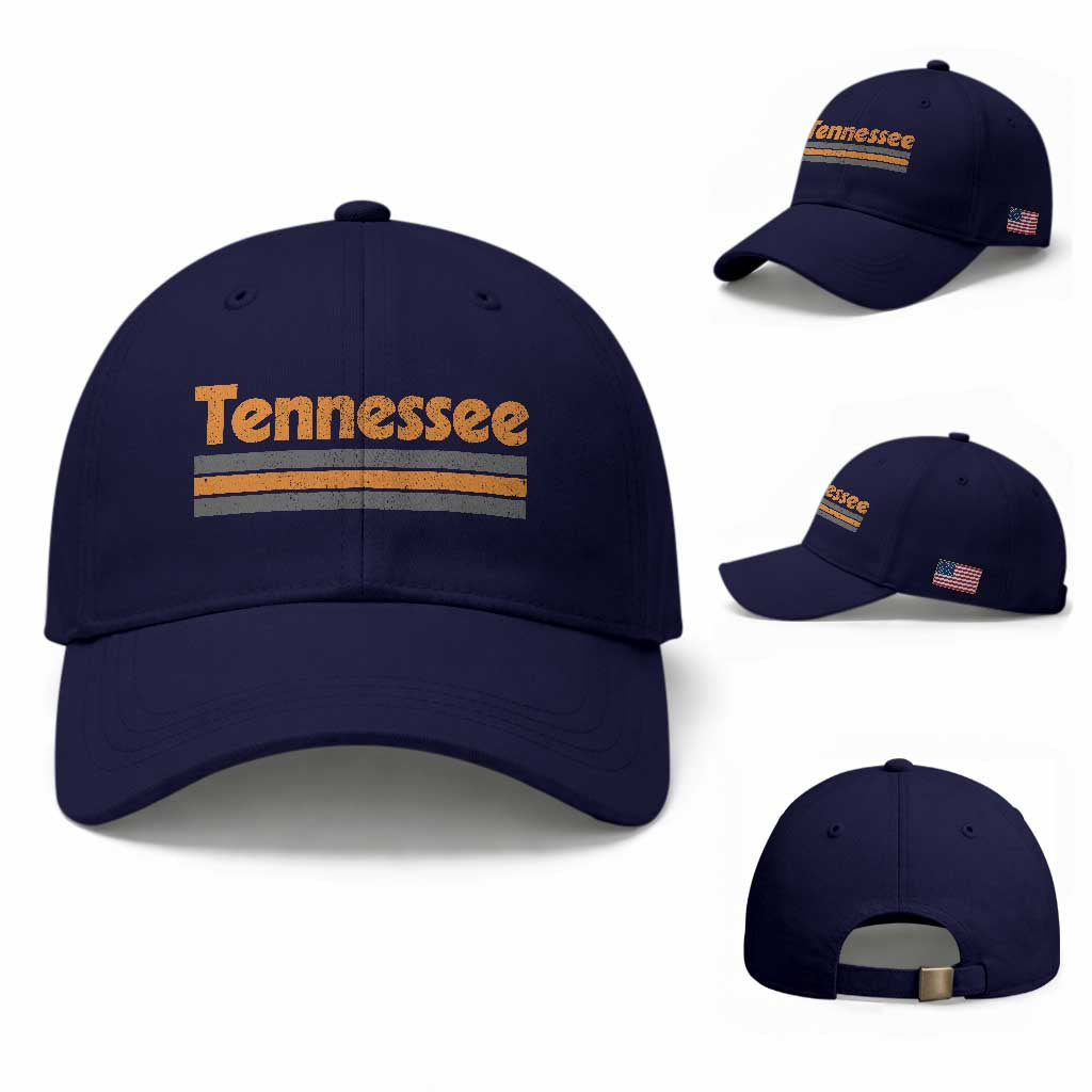 Vintage Tennessee Baseball Cap Retro Classic TN Orange Print Retro Three Stripe TS10 Baseball Cap Universal Fit Dark Blue Print Your Wear