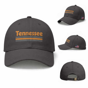 Vintage Tennessee Baseball Cap Retro Classic TN Orange Print Retro Three Stripe TS10 Baseball Cap Universal Fit Dark Gray Print Your Wear