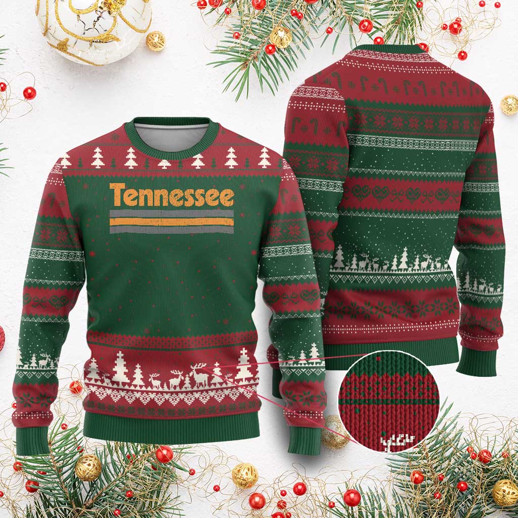 Vintage Tennessee Ugly Christmas Sweater Retro Classic TN Orange Print Retro Three Stripe TS10 Red Green Print Your Wear