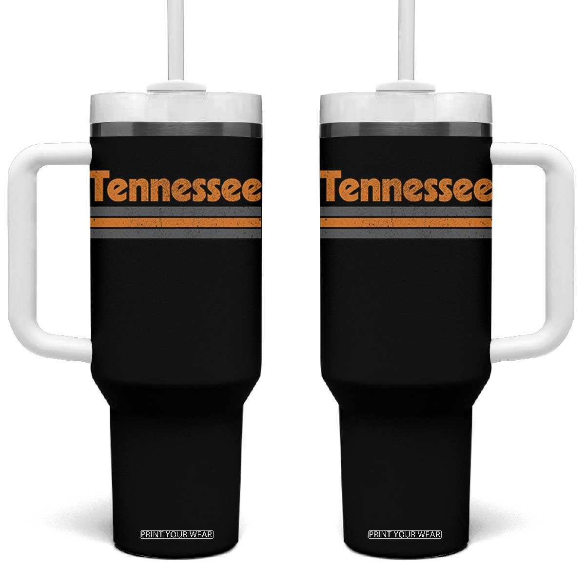 Vintage Tennessee Tumbler With Handle Retro Classic TN Orange Print Retro Three Stripe TS10 One Size: 40 oz Black Print Your Wear