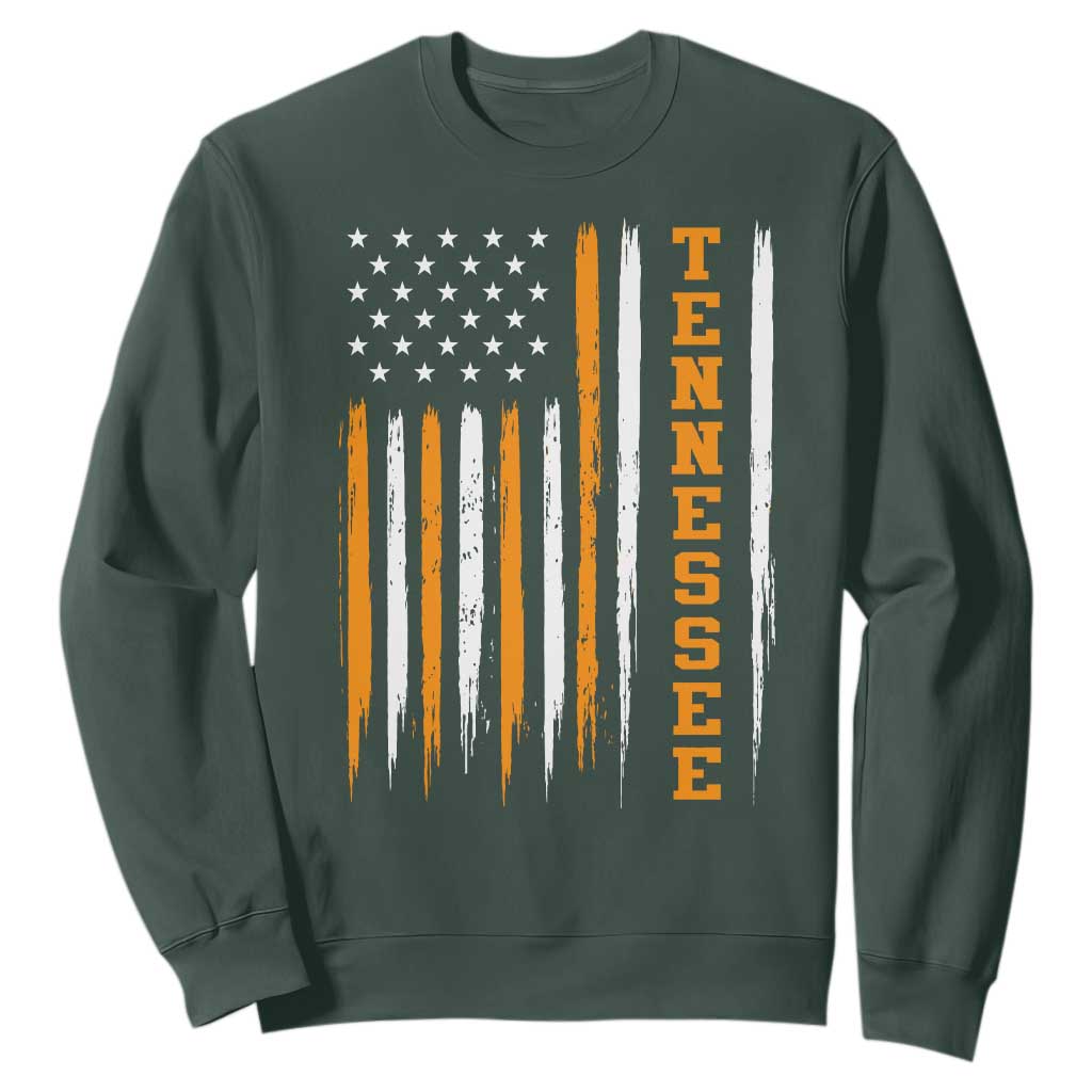 Vintage Tennessee Sweatshirt Retro Classic TN Orange Print Retro American Flag TS10 Dark Forest Green Print Your Wear