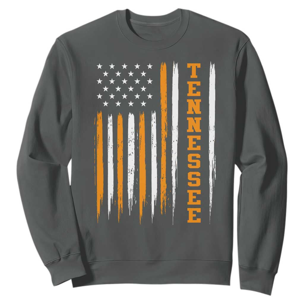 Vintage Tennessee Sweatshirt Retro Classic TN Orange Print Retro American Flag TS10 Dark Heather Print Your Wear