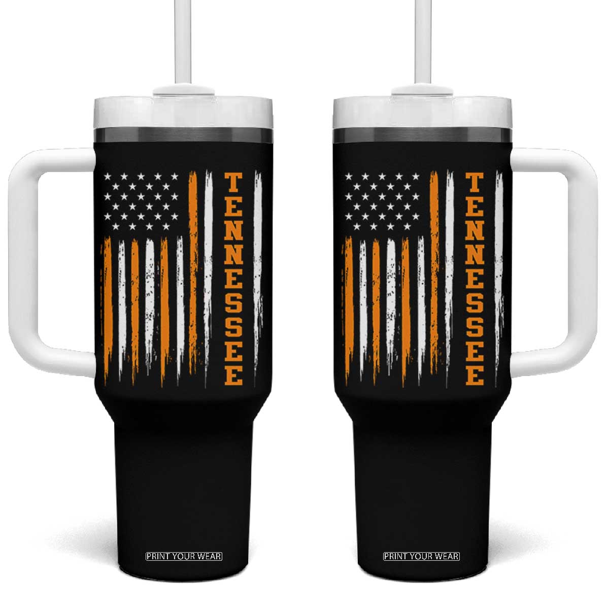 Vintage Tennessee Tumbler With Handle Retro Classic TN Orange Print Retro American Flag TS10 One Size: 40 oz Black Print Your Wear