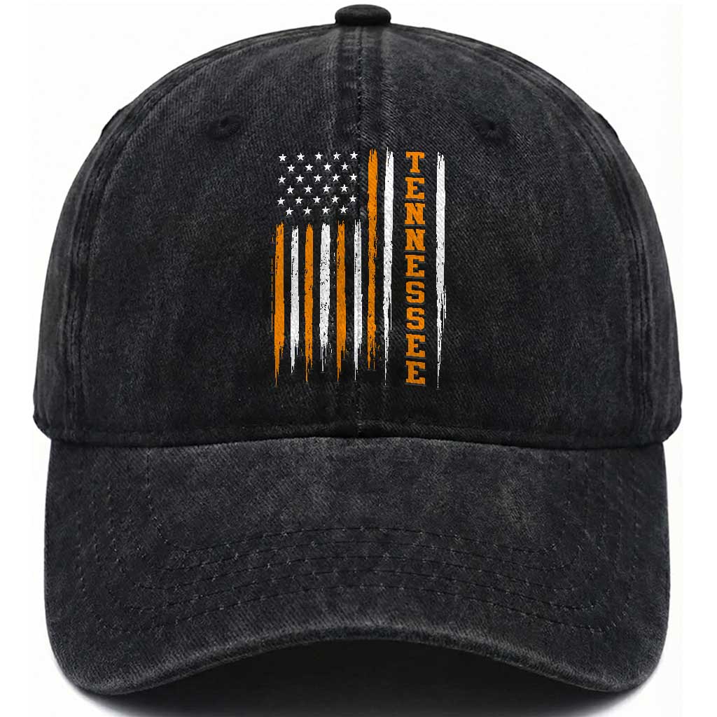 Vintage Tennessee Washed Cotton Baseball Cap Retro Classic TN Orange Print Retro American Flag TS10 Print Your Wear