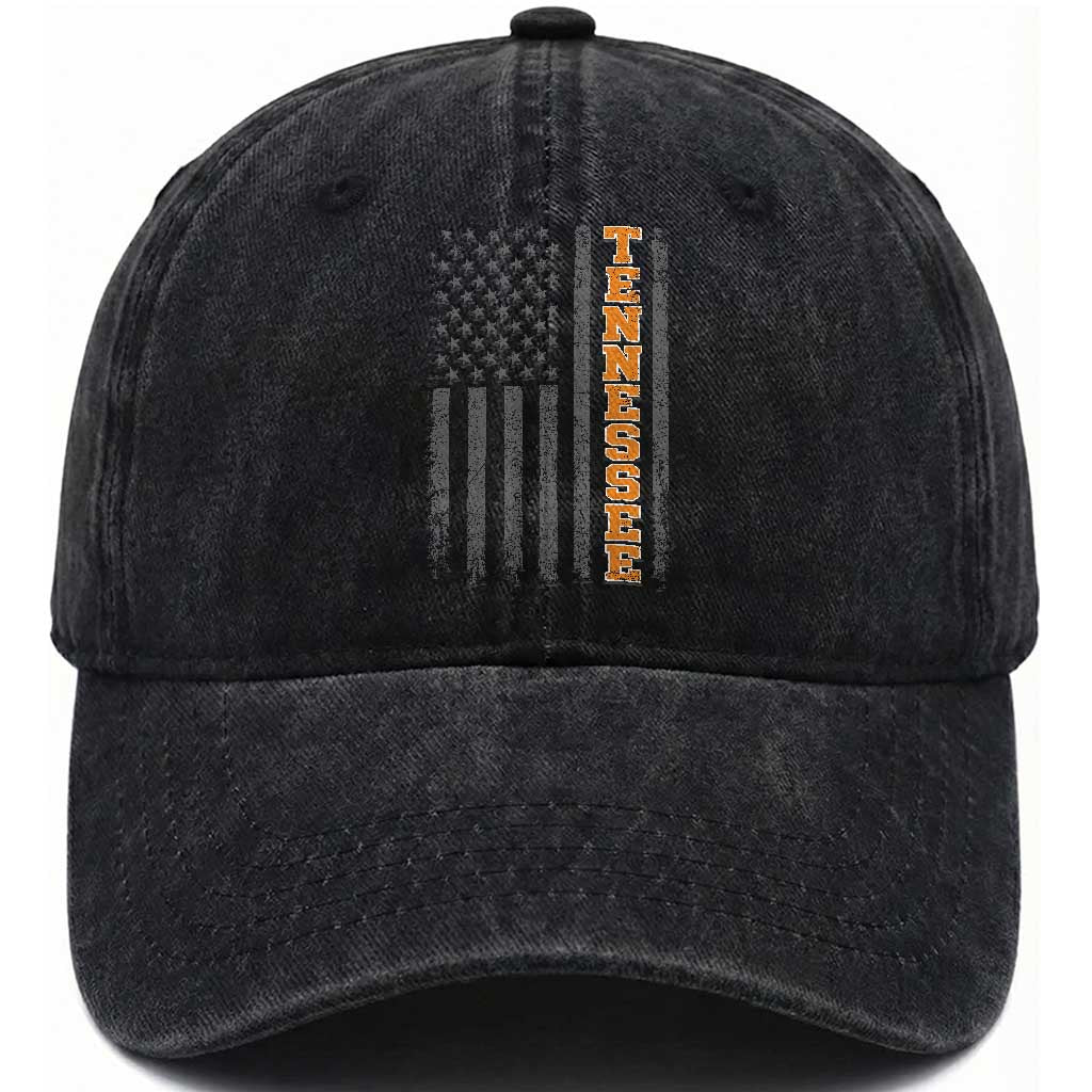 Vintage Tennessee Washed Cotton Baseball Cap Retro Orange TN American Flag Patriotic US State TS10 Print Your Wear