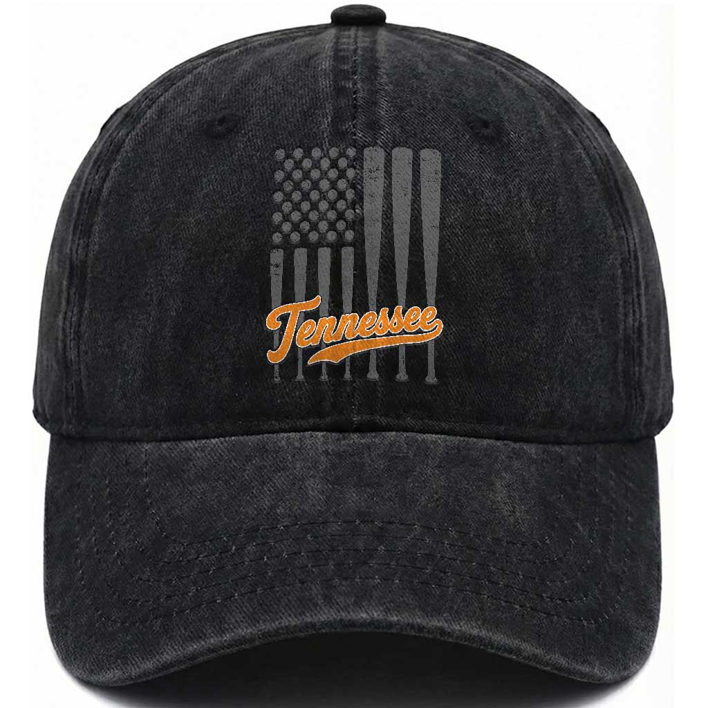 Vintage Tennessee Washed Cotton Baseball Cap Retro Classic TN Orange Print Retro Baseball American US Flag TS10 Print Your Wear
