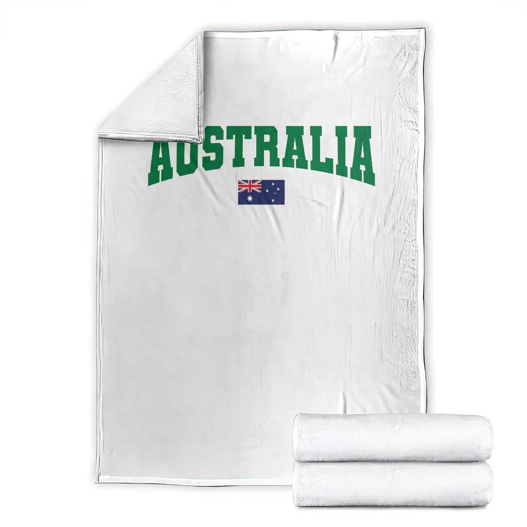 Green Yellow Australia Throw Blanket Down Under Team Australia Flag Varsity Lettering Soccer Fans Football Tournament TS10 White Print Your Wear