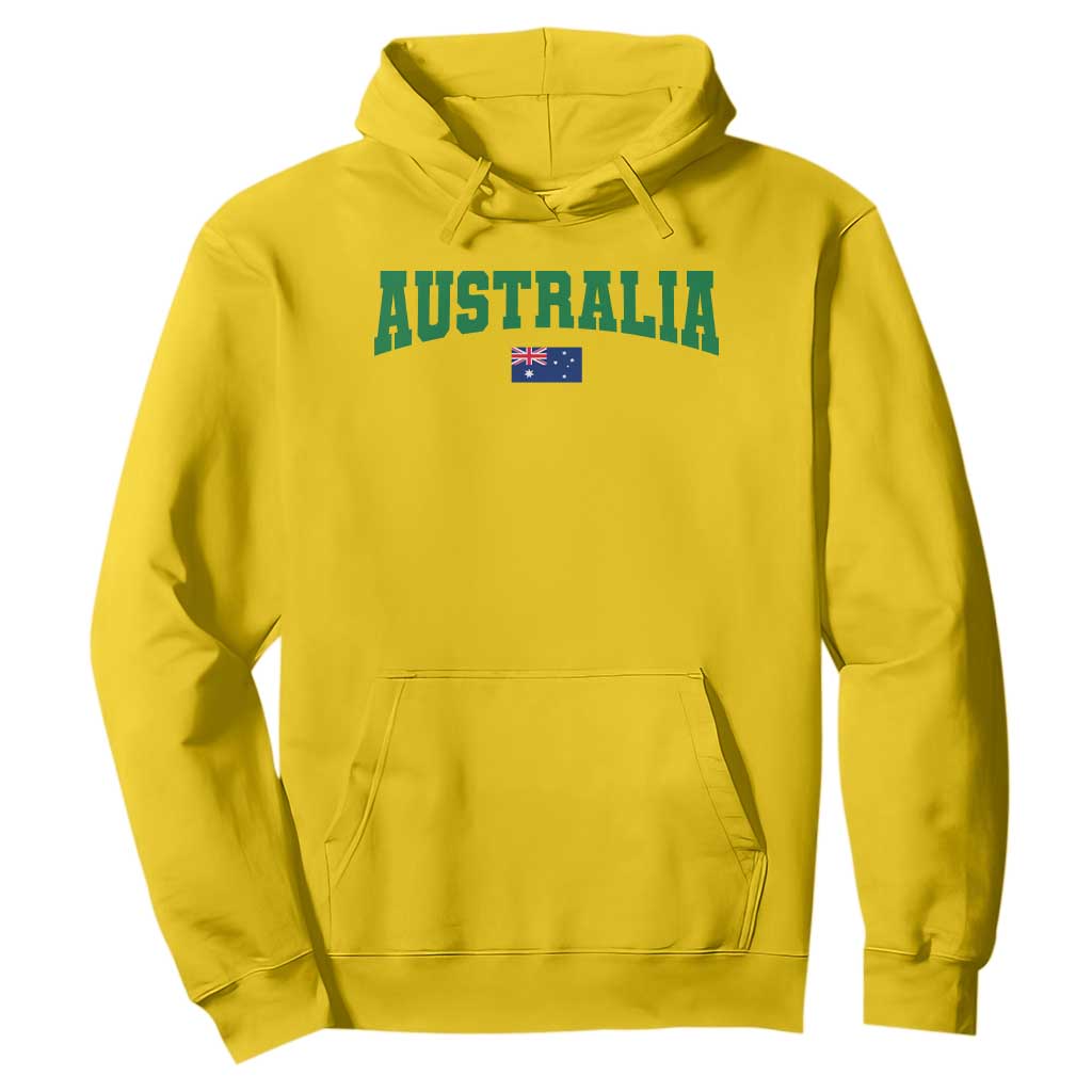 Green Yellow Australia Hoodie Down Under Team Australia Flag Varsity Lettering Soccer Fans Football Tournament TS10 Daisy Print Your Wear