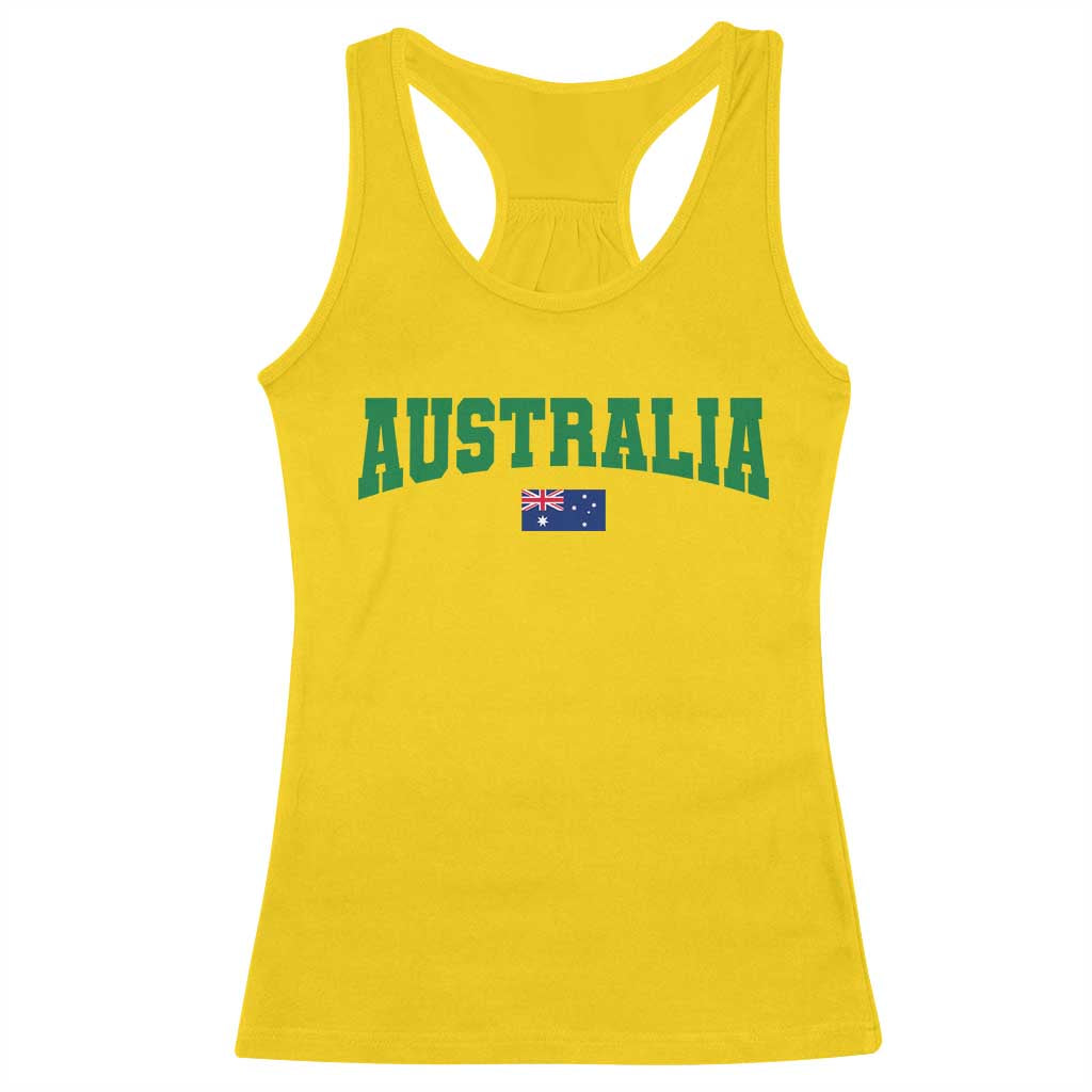 Green Yellow Australia Racerback Tank Top Down Under Team Australia Flag Varsity Lettering Soccer Fans Football Tournament TS10 Daisy Print Your Wear