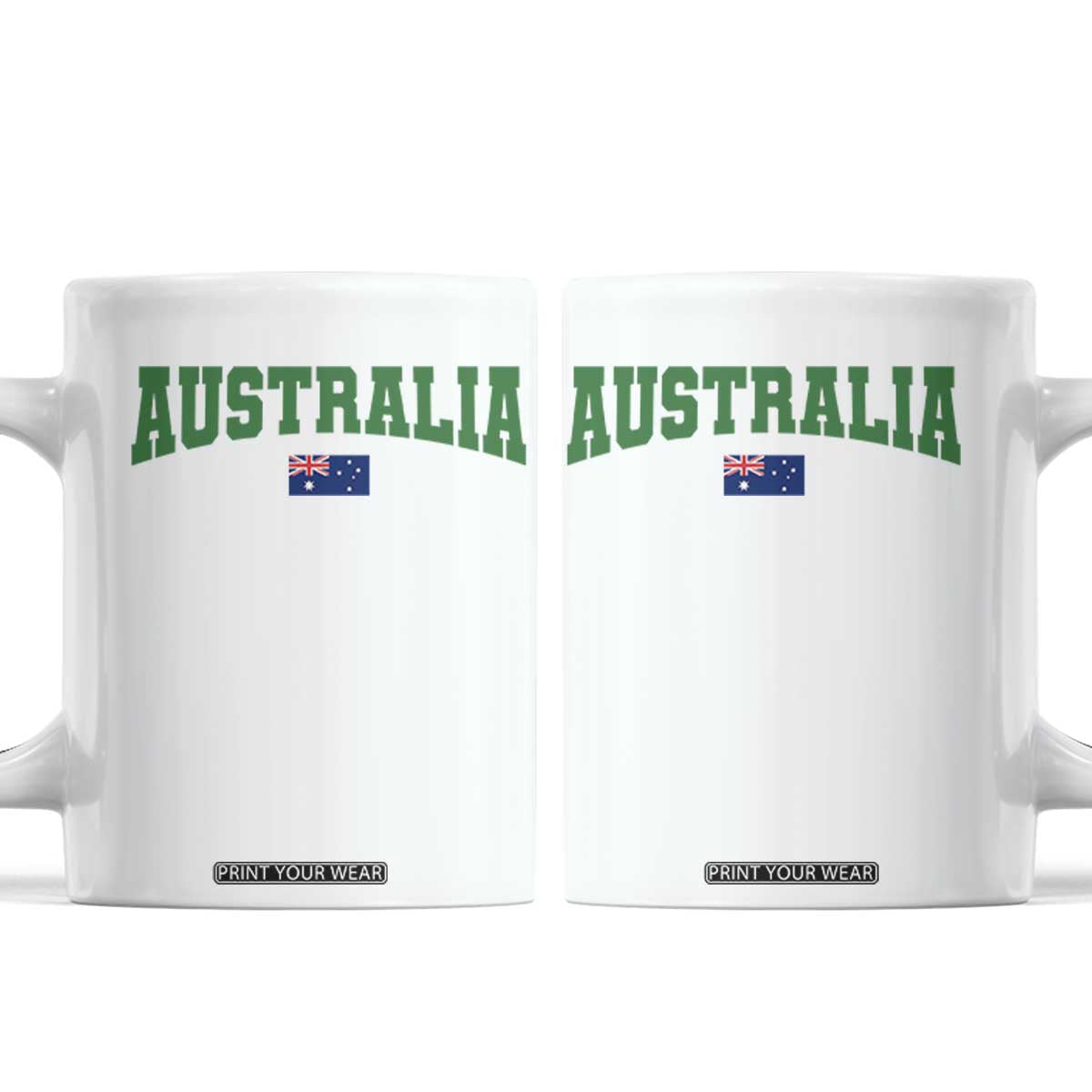 Green Yellow Australia Coffee Mug Down Under Team Australia Flag Varsity Lettering Soccer Fans Football Tournament TS10 White Print Your Wear
