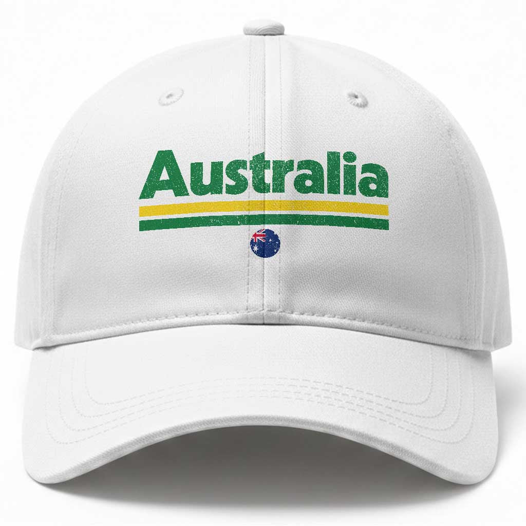 Australia Fan Baseball Cap Retro Vintage Flag Green Yellow Country Pride Distressed Graphic TS10 Print Your Wear