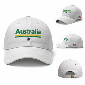 Australia Fan Baseball Cap Retro Vintage Flag Green Yellow Country Pride Distressed Graphic TS10 Baseball Cap Universal Fit White Print Your Wear