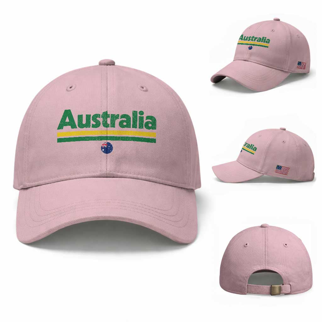 Australia Fan Baseball Cap Retro Vintage Flag Green Yellow Country Pride Distressed Graphic TS10 Baseball Cap Universal Fit Light Pink Print Your Wear
