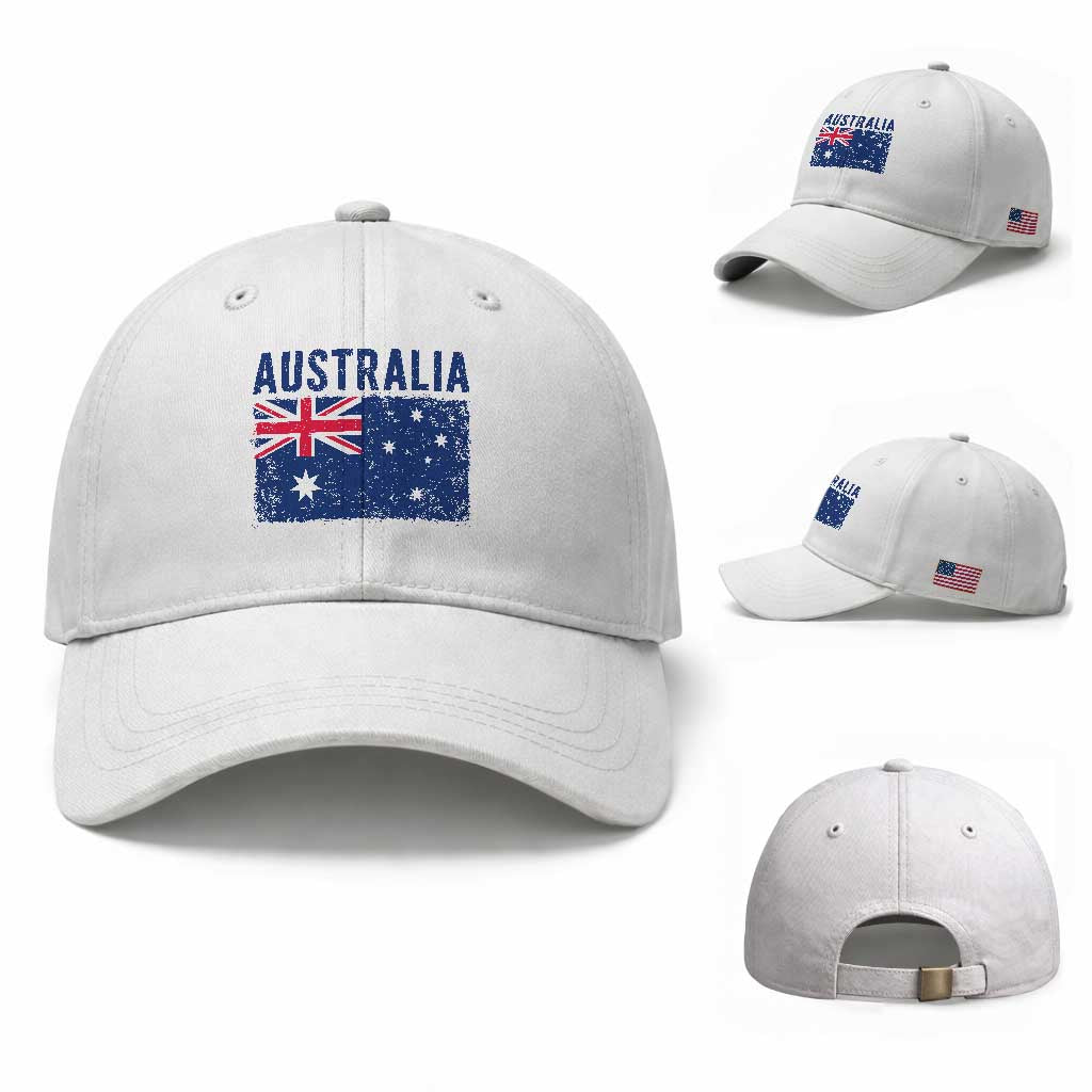 Vintage Australia Flag Baseball Cap Distressed Patriotic Country Pride Graphic TS10 Baseball Cap Universal Fit White Print Your Wear