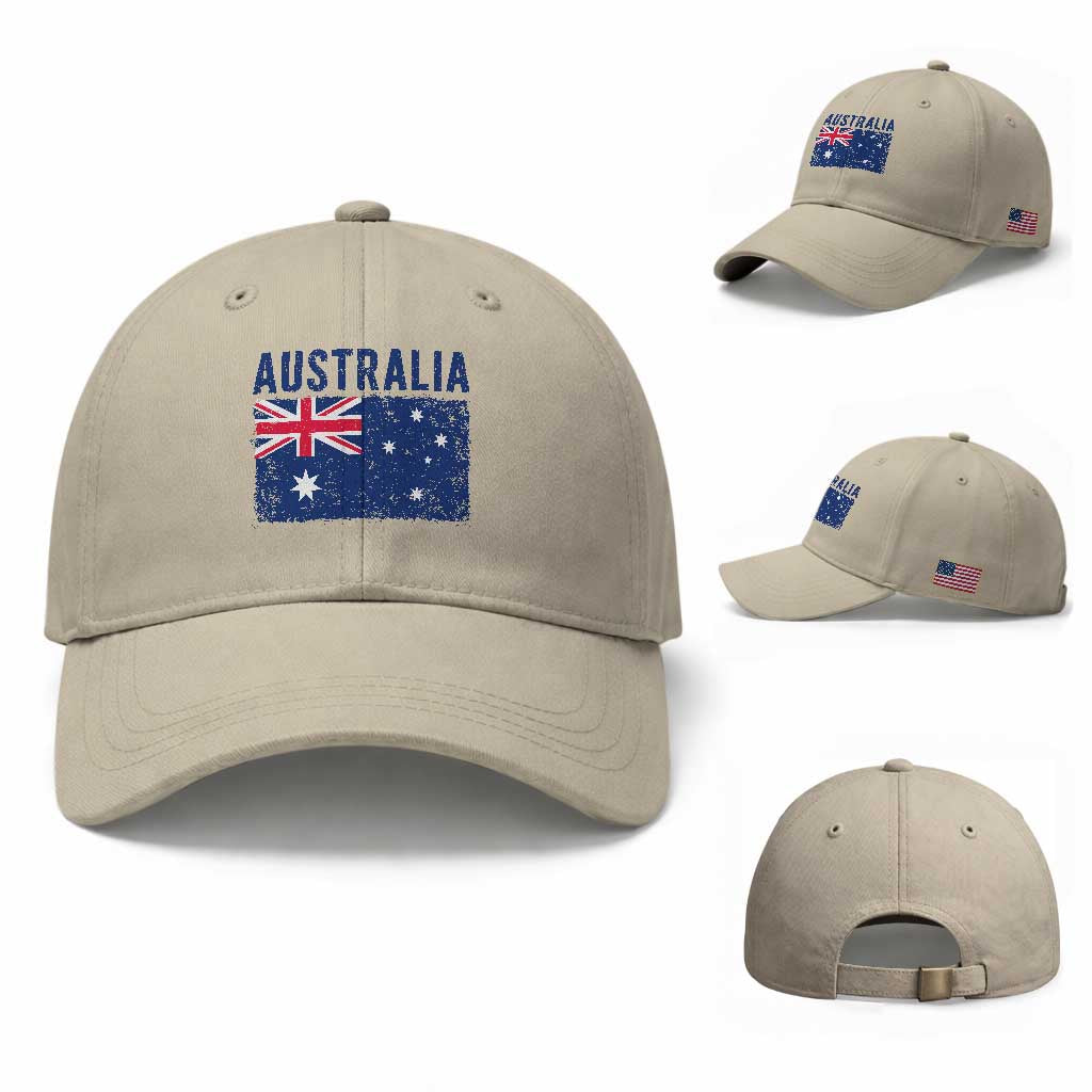 Vintage Australia Flag Baseball Cap Distressed Patriotic Country Pride Graphic TS10 Baseball Cap Universal Fit Beige Print Your Wear