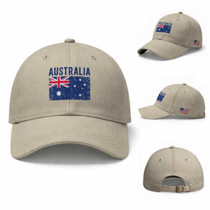 Vintage Australia Flag Baseball Cap Distressed Patriotic Country Pride Graphic TS10 Baseball Cap Universal Fit Beige Print Your Wear