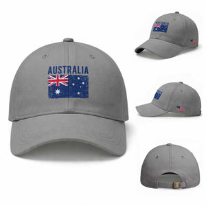 Vintage Australia Flag Baseball Cap Distressed Patriotic Country Pride Graphic TS10 Baseball Cap Universal Fit Sport Gray Print Your Wear
