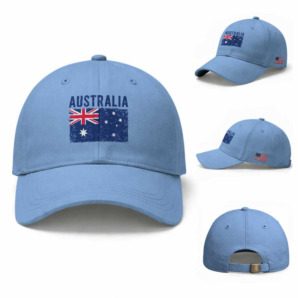 Vintage Australia Flag Baseball Cap Distressed Patriotic Country Pride Graphic TS10 Baseball Cap Universal Fit Light Blue Print Your Wear