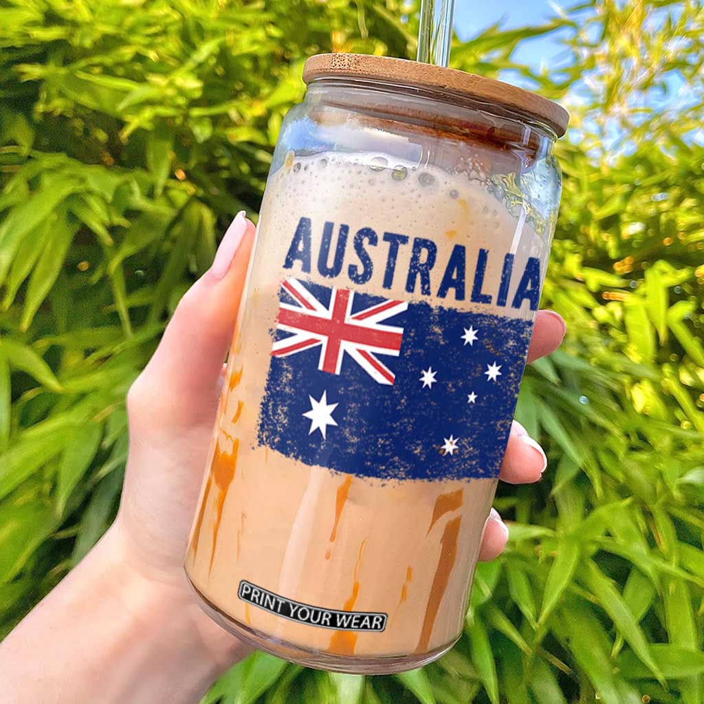 Vintage Australia Flag Glass Can Distressed Patriotic Country Pride Graphic TS10 White Print Your Wear