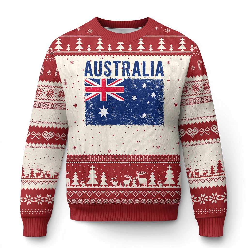 Vintage Australia Flag Ugly Christmas Sweater Distressed Patriotic Country Pride Graphic TS10 Beige Red Print Your Wear