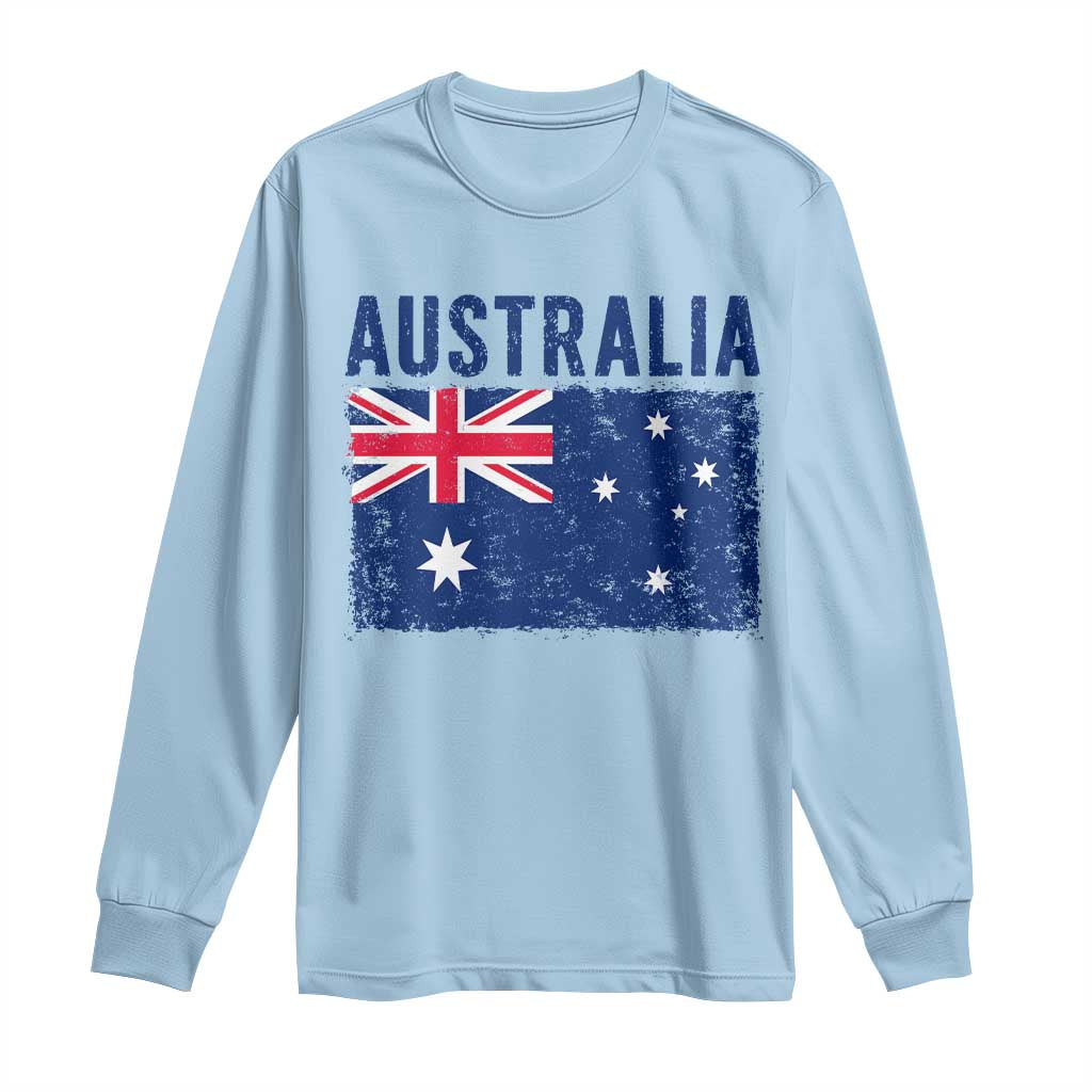 Vintage Australia Flag Long Sleeve Shirt Distressed Patriotic Country Pride Graphic TS10 Light Blue Print Your Wear