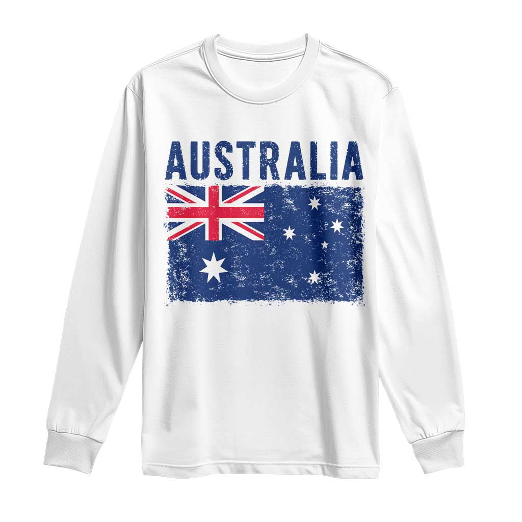 Vintage Australia Flag Long Sleeve Shirt Distressed Patriotic Country Pride Graphic TS10 White Print Your Wear