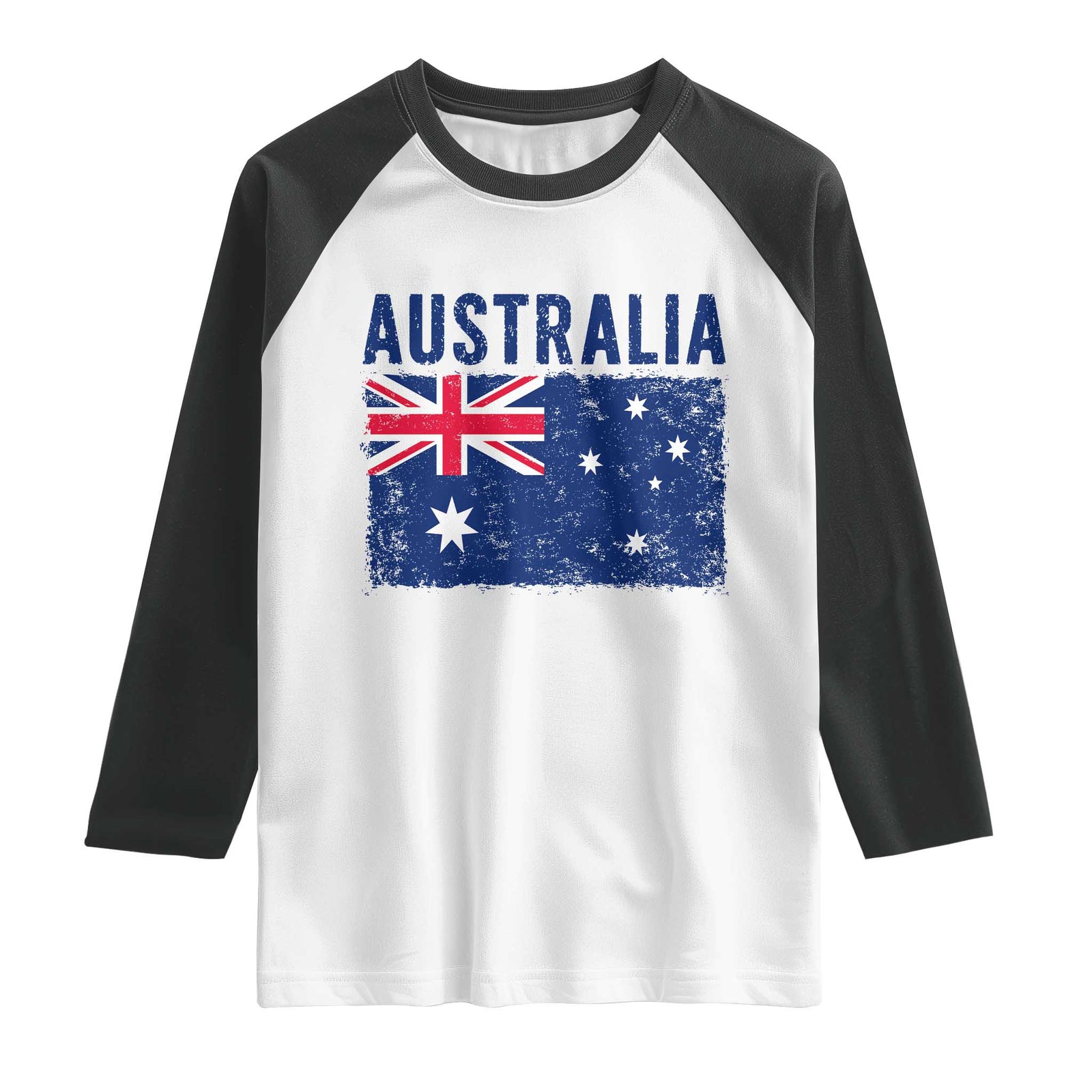 Vintage Australia Flag Raglan Shirt Distressed Patriotic Country Pride Graphic TS10 White Black Print Your Wear