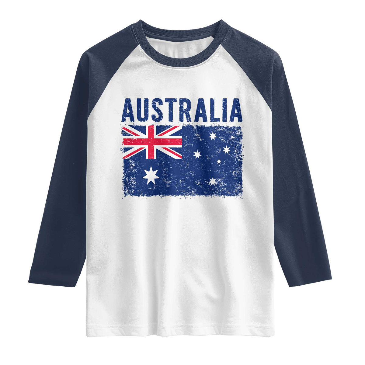Vintage Australia Flag Raglan Shirt Distressed Patriotic Country Pride Graphic TS10 White Navy Print Your Wear