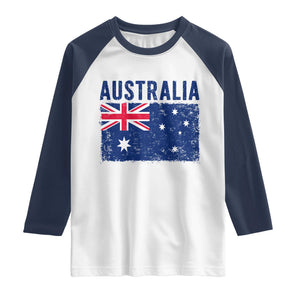 Vintage Australia Flag Raglan Shirt Distressed Patriotic Country Pride Graphic TS10 White Navy Print Your Wear