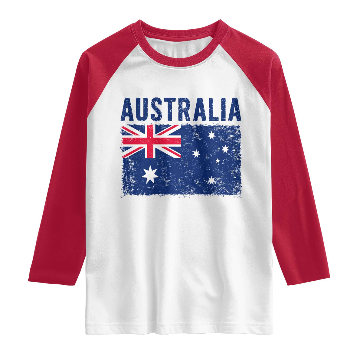 Vintage Australia Flag Raglan Shirt Distressed Patriotic Country Pride Graphic TS10 White Red Print Your Wear