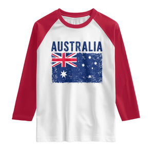Vintage Australia Flag Raglan Shirt Distressed Patriotic Country Pride Graphic TS10 White Red Print Your Wear